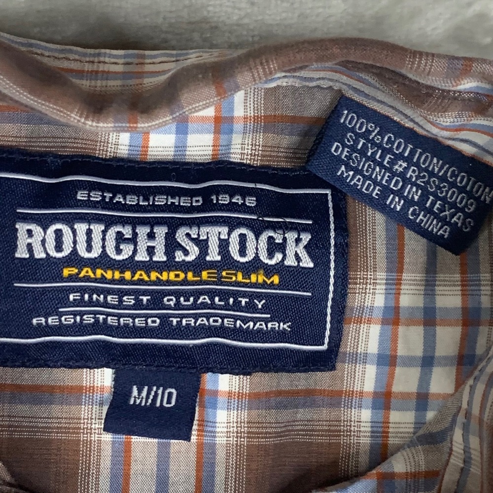 Rough Stock by Panhandle Western Pearl Snap Shirt Boys M 10 Brown Plaid Cowboy - Picture 4 of 9